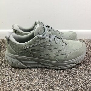 Hoka One One Clifton L Suede Shoes Mens 13 Limestone Gray Sneakers 1122571LLTN